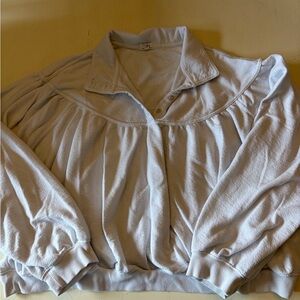 Aerie White Gathered Pullover Sweatshirt Size XL Terry